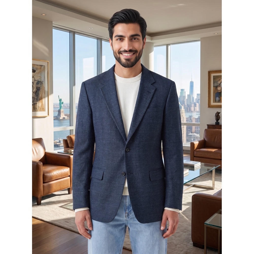 Daniel Cremieux Collection micro-houndstooth Blazer Mens 42R Navy Blue Preppy